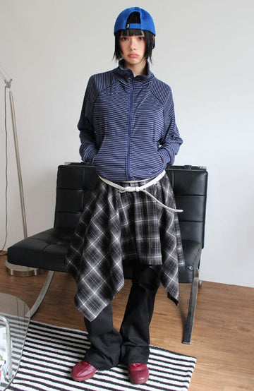 STRIPE HIGH NECK ZIP-UP